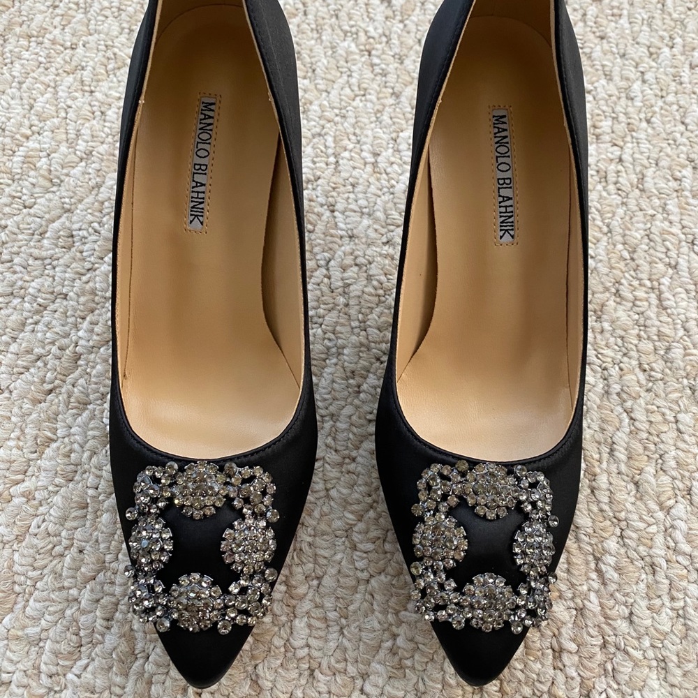 Black crystal studded embellished heels